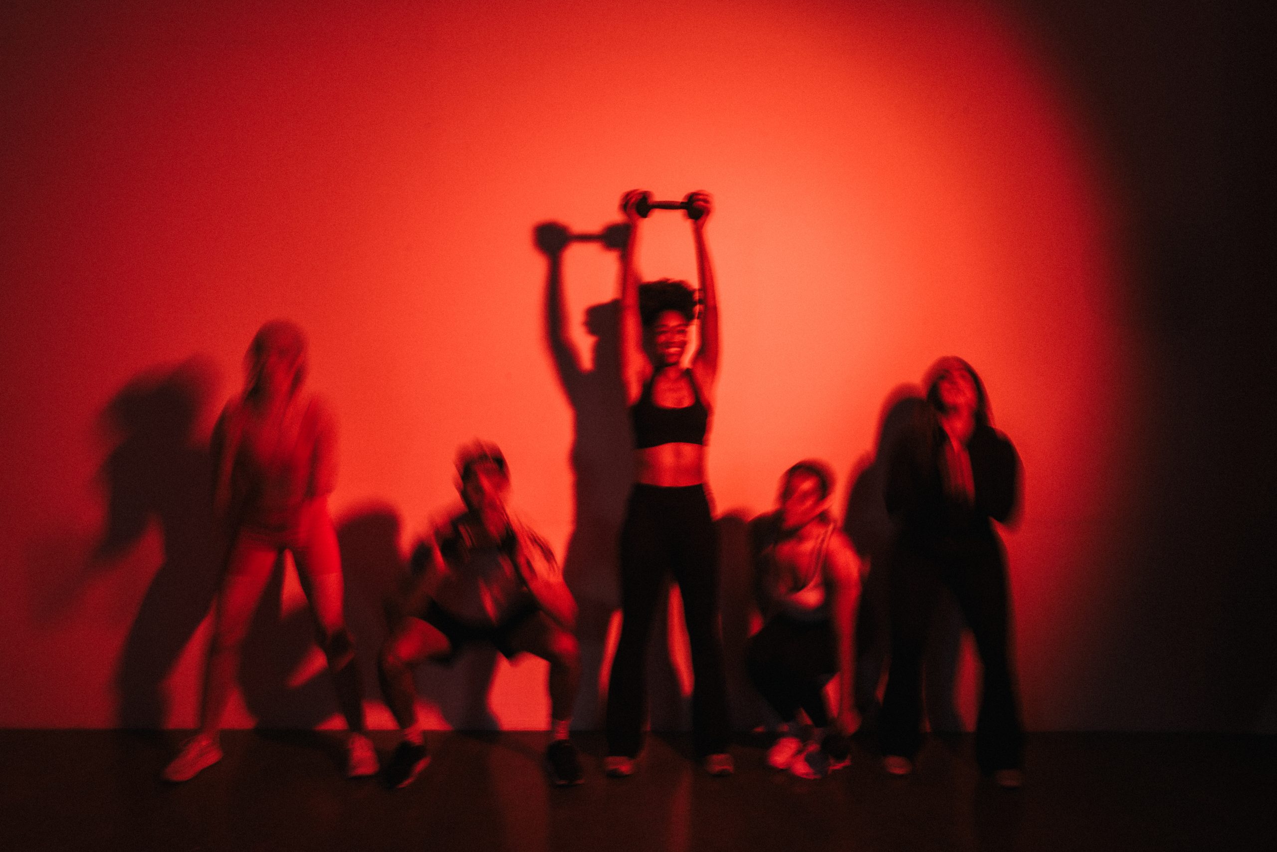 The infrared studio, lit red, a class mid-set